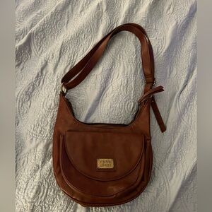 EUC!!! Frye And Co Brown Saddle Crossbody Bag Vegan adjustable strap